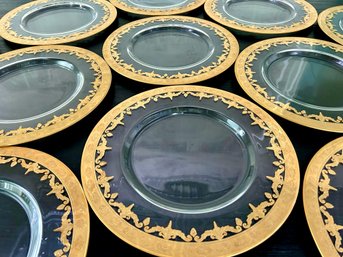 Set Of 11 Arte Italica Handmade 24K Gold Rimmed 14' Plates - Vetro
