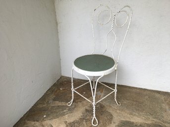 (2 Of 2)VINTAGE PARIS FLEA MARKET FIND BISTRO ICE CREAM PARLOR WROUGHT IRON PAINTED CHAIR