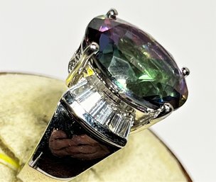 Large Amethyst Tourmaline Stone Ring Having Spinel Baguette Stones Size 6