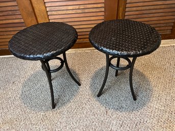 Pair Of Resin Wicker Patio Side Tables