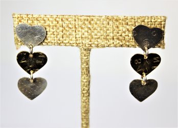 Pair Sterling Silver Heart Drop Pierced Earrings