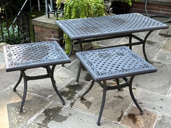 A Trio Of Cast Aluminum Outdoor Side Or Cocktail Tables By Cast Classics