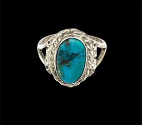 Vintage Sterling Silver Turquoise Round Ring, Size 6.5