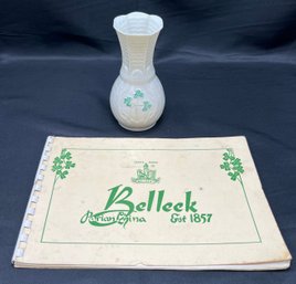 For Belleek Collectors And Lovers - 2pc Lot Millennium Shamrock Vase And Rare 1962 Catalog