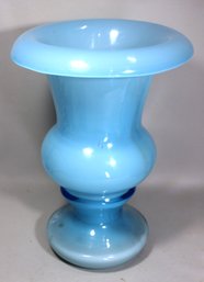 Large Powder Blue Opaque Case Glass Rolled Edge Urn Formed Vase
