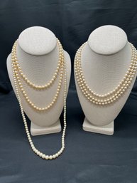 Three Strands Of Quality Faux Pearls - Marvella Plus  28' Drop To 14' Drop