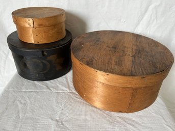 3 Antique Pantry And Cheese Boxes- One Paint Decorated And Another With Script