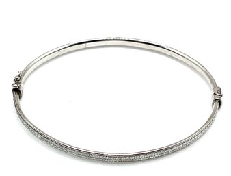 Sterling Silver White Sparkly Hinged Bracelet