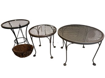 Metal Mesh Patio Table Trio & Hanging Planter