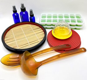 Kitchen Tools: Ice Trays, Spray Bottles, Plastic Plates With Bamboo Inserts, Rubber Pot Holders & More