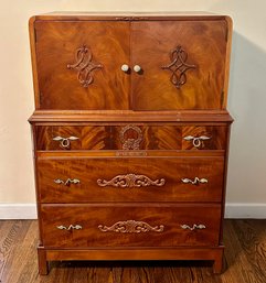 Beautiful Vintage Sheraton Inspired Neoclassical Commode With Inlay And Fancy Wreath/swag Relief