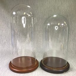 Two Very Nice Vintage Glass Display Domes - Both Have Wooden Bases - No Damage On Either One - Nice Domes !
