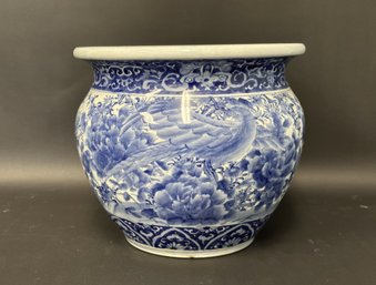 A Vintage Blue & White Ceramic Planter