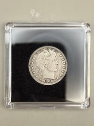 1908 Barber Silver Quarter In Plastic Case