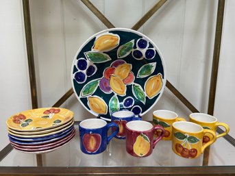 The Fruity Collection - Handmade Signed Decorative Ceramic Bowl And Pottery Barn Plates And Cups