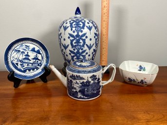 Chinese Collection: 18th Century Teapot, Blue & White Plate, Ginger Jar And Square Bowl