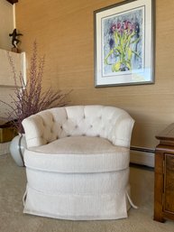 Mid Century Tufted Barrel Back Swivel Lounge Chair (left)