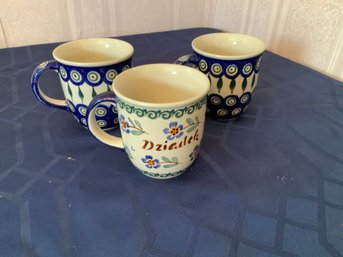 Trio Of Polish Pottery Mugs