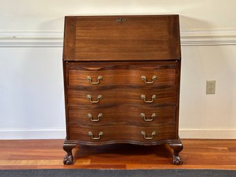 A Stunning Vintage Serpentine-Front Secretary Desk In Mahogany With Ball & Claw Feet By Maddox Tables