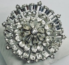 LARGE CONCAVED MULTI SHAPED RHINESTONE BROOCH