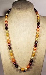 Fine Multi Colored Genuine Cultured Pearl Necklace Sterling Silver 20'