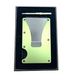 Army Green With Black Clip Aluminum Minimalist Wallet With RFID Blocking