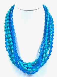 Killer Vintage 8 Strand Multitone Blue Bead Necklace W/ Detailed Clasp