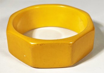 Large Mustard Colored Bakelite Plastic Wide Bangle Bracelet