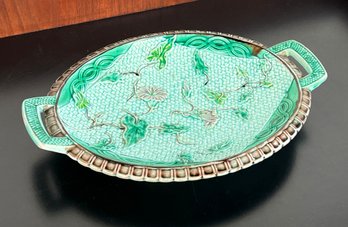 Antique 1880's Majolica Green Ivy Tray / Dish