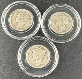 Lot Of 3 Mercury Silver Dimes 1935, 1935-D, 1935-S