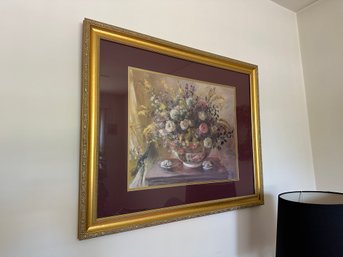 Nice Floral Print In Gold Frame With Burdandy Met