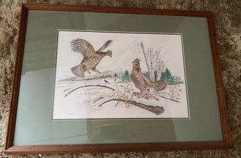 Framed Bird Drawing Signed H. Wedler