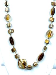 Cheetah Print Dyed Pearl, Mother Of Pearl, Shell, & Glass Bead Necklace