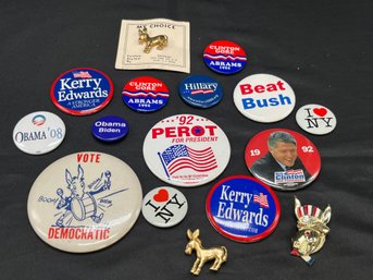 Vintage US Presidential Campaign Political Buttons And Pins - Obama, Clinton, Kerry, Perot