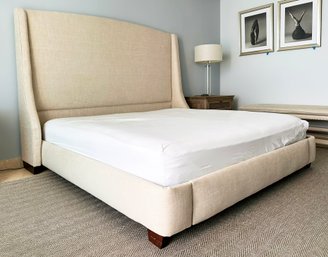 A King Bedstead In Natural Linen 'Warner,' By Restoration Hardware