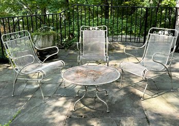 A Vintage Wrought Iron And Mesh Patio Set - Mayfair By Woodard