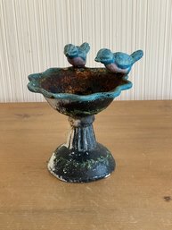 Vintage Cast Iron Miniature Birds At Bird Bath