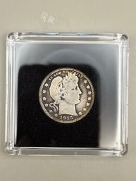 1915-D Barber Silver Quarter In Plastic Case