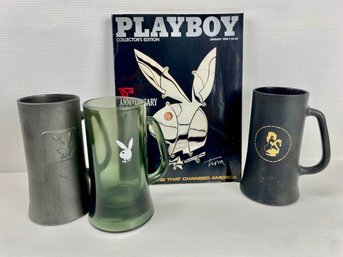 Vintage Playboy Mugs And 35th Anniversary Issue Magazine