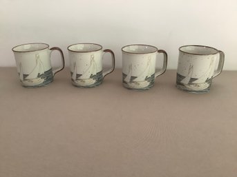 Sailboat Pottery Mugs Set Of 4