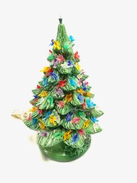 Vintage 2-piece Lighted Ceramic Christmas Tree W/ Multicolor Dove Motif