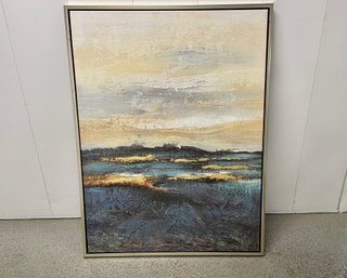 Large Framed Canvas Artwork Depicting An Ocean View