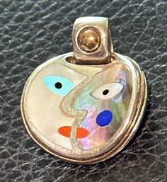 RARE Eric Grossbardt 18K Gold And Sterling Inlay Picasso Face Pendant