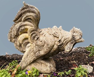 A Vintage Cast Stone Garden Rooster - Pecking