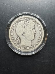 1908 Barber Silver Half Dollar