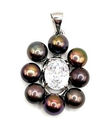 Vintage 18K White Gold Platted Silver Color Clear Stone Beaded Pendant