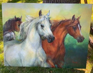 Beautiful Trio Of Horses Painting ~ Signed Murante ? ~ Oil On Canvas