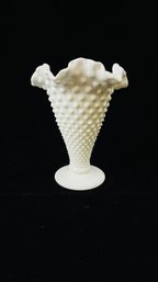 Fenton Hobnail White Milk Glass Vase With Ruffled Rim