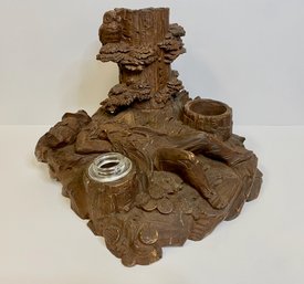 Edward Buff, Rip Van Winkle Carved Figural Wooden Ink Well