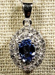 Genuine Tanzanite And Spinel Sterling Silver Pendant Chain Necklace 17'